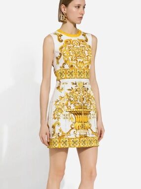 Dolce & Gabbana Maiolica Print Jacquard Mini Dress Sleeveless Italy